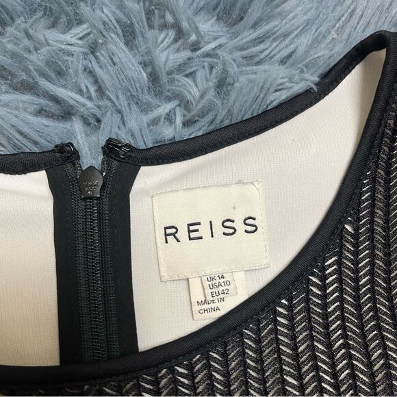 Reiss Chloe Sheer Sleeve Striped Lace Fitted Bodycone Dress Size M 10 - Picture 5 of 7